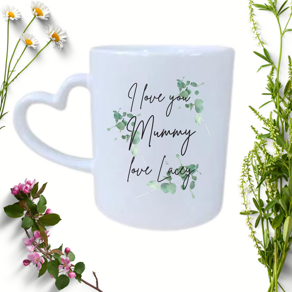 personalised i love you mummy love heart handle mug