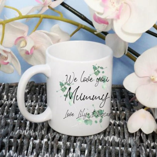 Personalised Mother's Day Mug with Green Eucalyptus Detail