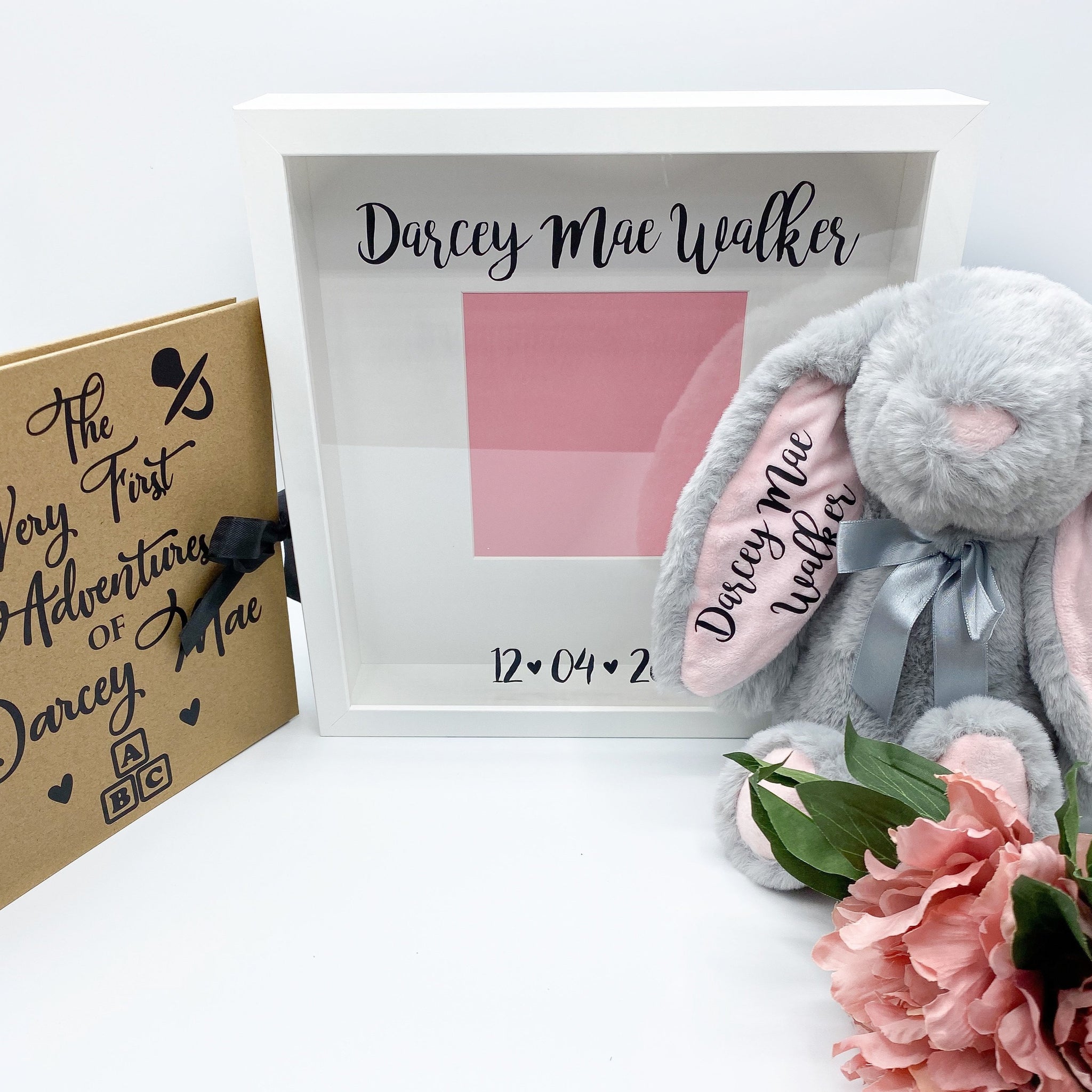 Personalised New Baby Bundle: Scrapbook, Frame & Bunny Soft Toy