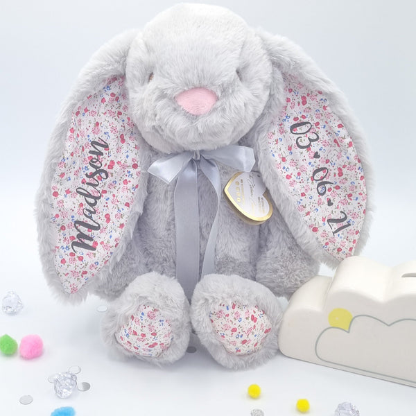 Personalised Grey Floral Bunny for Bridesmaids (14 Inch)
