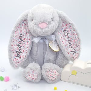 Personalised Birthday Bunny Grey 14" Floral Pattern Personalised