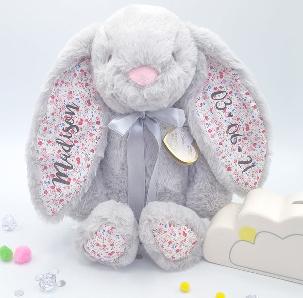Personalised 14" Grey Floral Bunny for Flower Girl