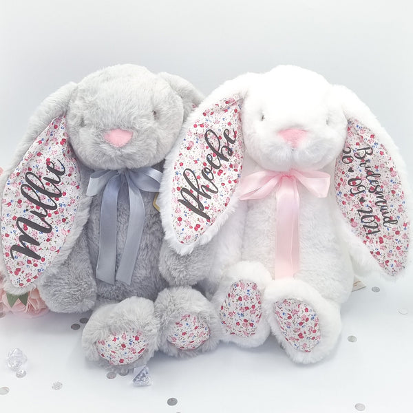 Floral Grey 10" Personalised Bunny for Birthdays