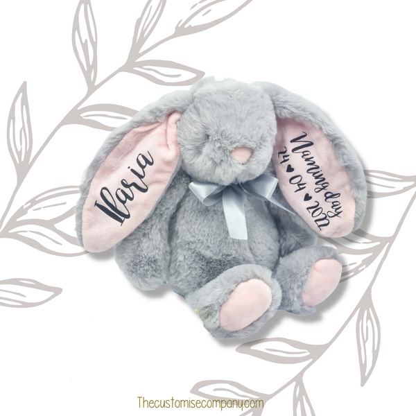 Grey 10" Floral A Bunny Gift for Baptism