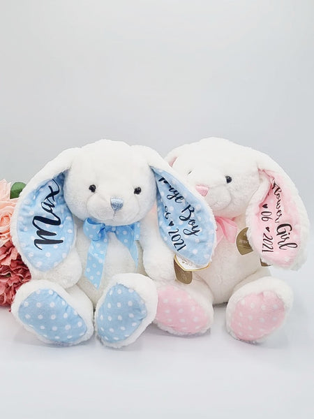 Personalised Polka Dot Bunny With Blue Ears