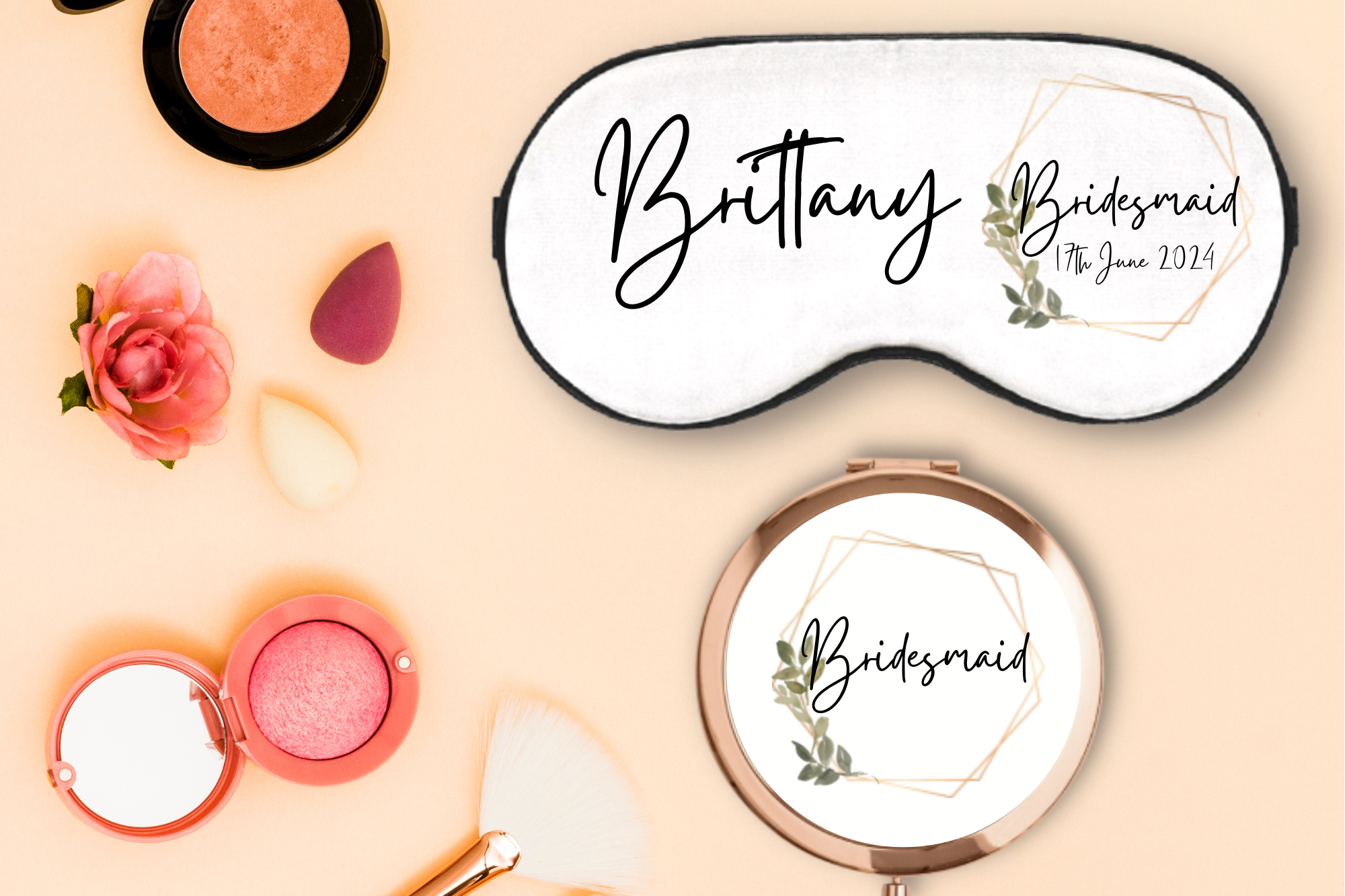 Personalised Compact Mirrors & Eye Mask Bundle for Bridesmaids