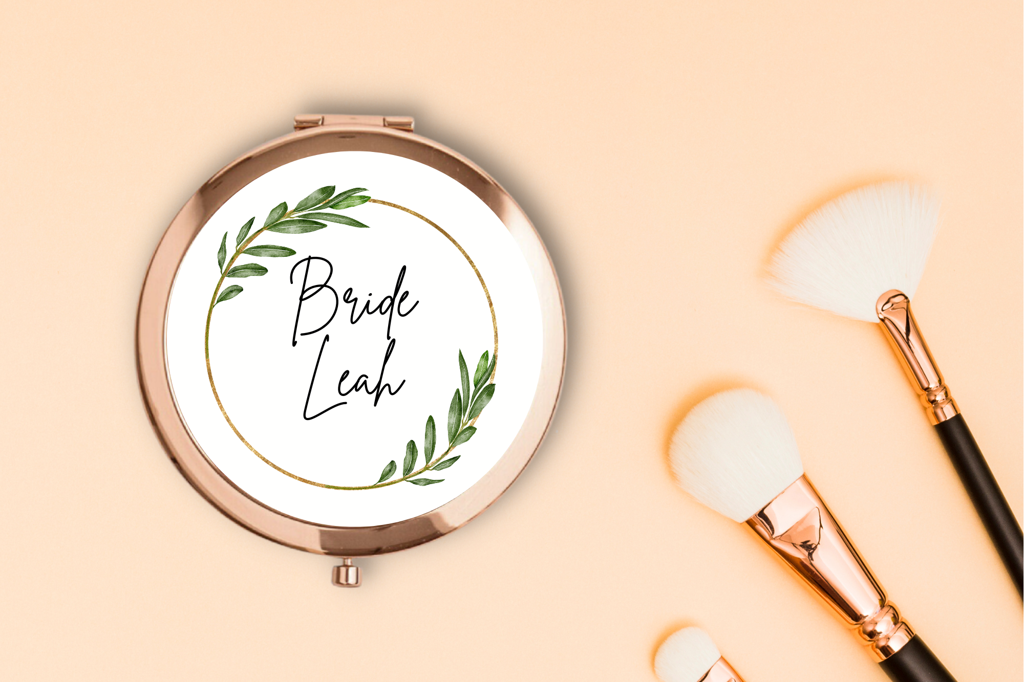 Personalised Compact Mirrors for Brides with Gold Wreath