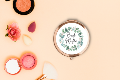 Personalised Compact Mirrors for Brides with Eucalyptus Wreath