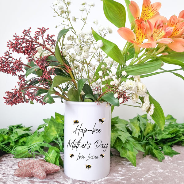 Hap-Bee Mothers Day bee design personalised vase 