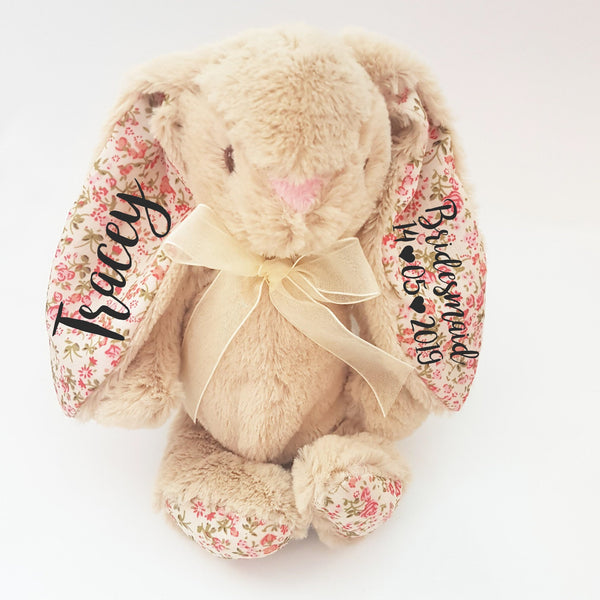 Personalised Beige Floral Eared Bunny for Bridesmaid Gift