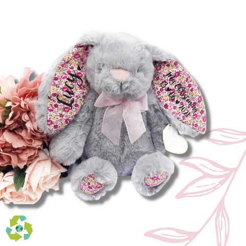 Personalised Grey Floral Bunny Christening Gift