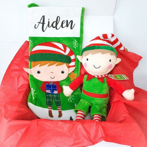 Caja de regalo con calcetín de elfo y peluche de The Christmas Collection