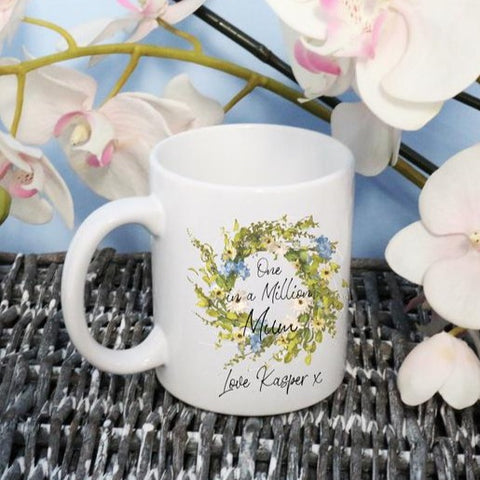 Personalised Mother's Day Mug with Floral Wreath.