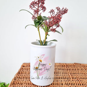 Personalised Flower Vase with Pink Brushstrokes and Daisies