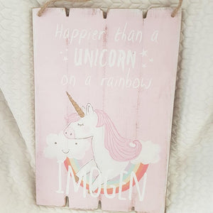Letrero de madera de unicornio personalizado mágico