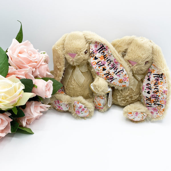 Regalo personalizado de conejito beige pequeño para niñas de flores
