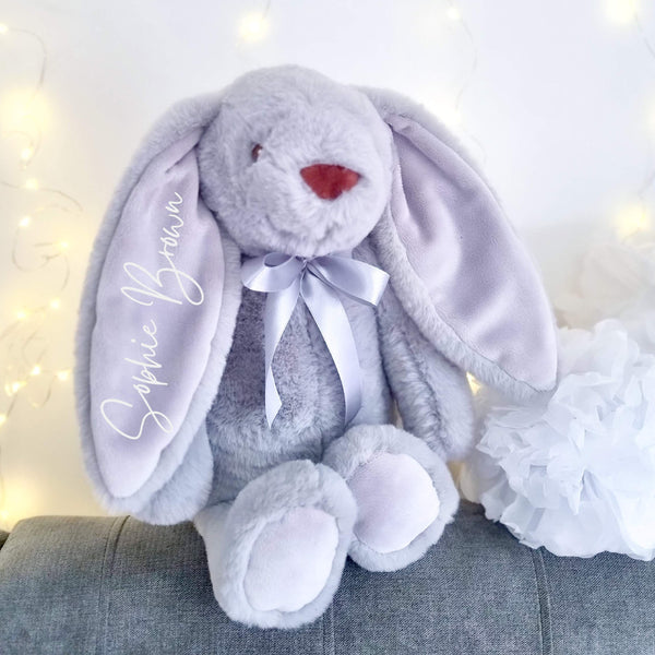Personalised Grey Bunny For New Babies