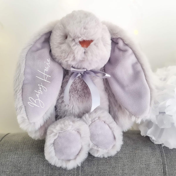 Personalised Grey Bunny For New Babies