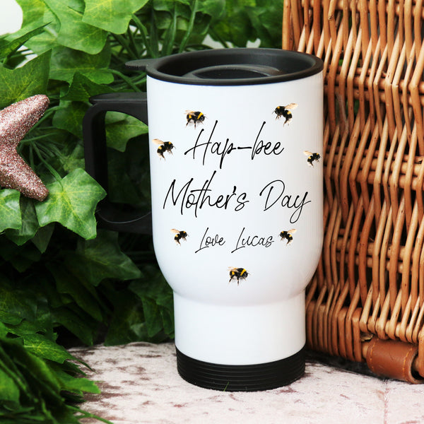 Personalised Travel Mug Hap-bee Mothers day design 