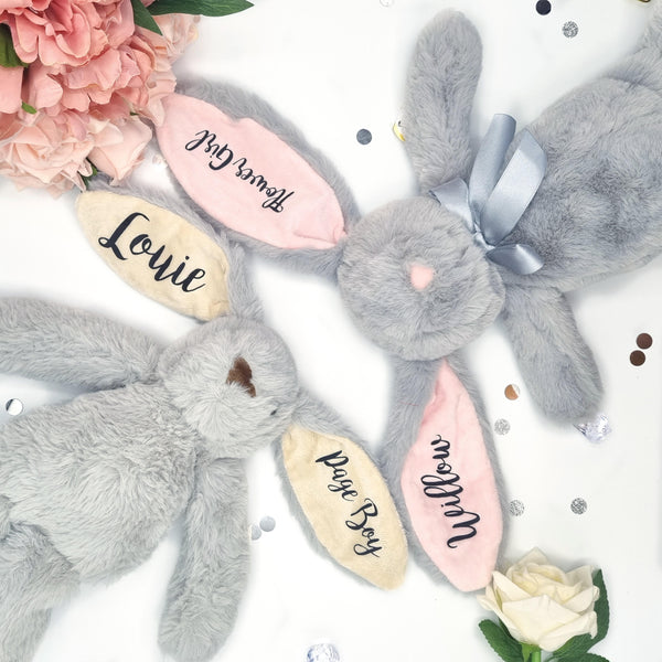 Personalised Grey Bunny with Pink Ears for Flower Girls